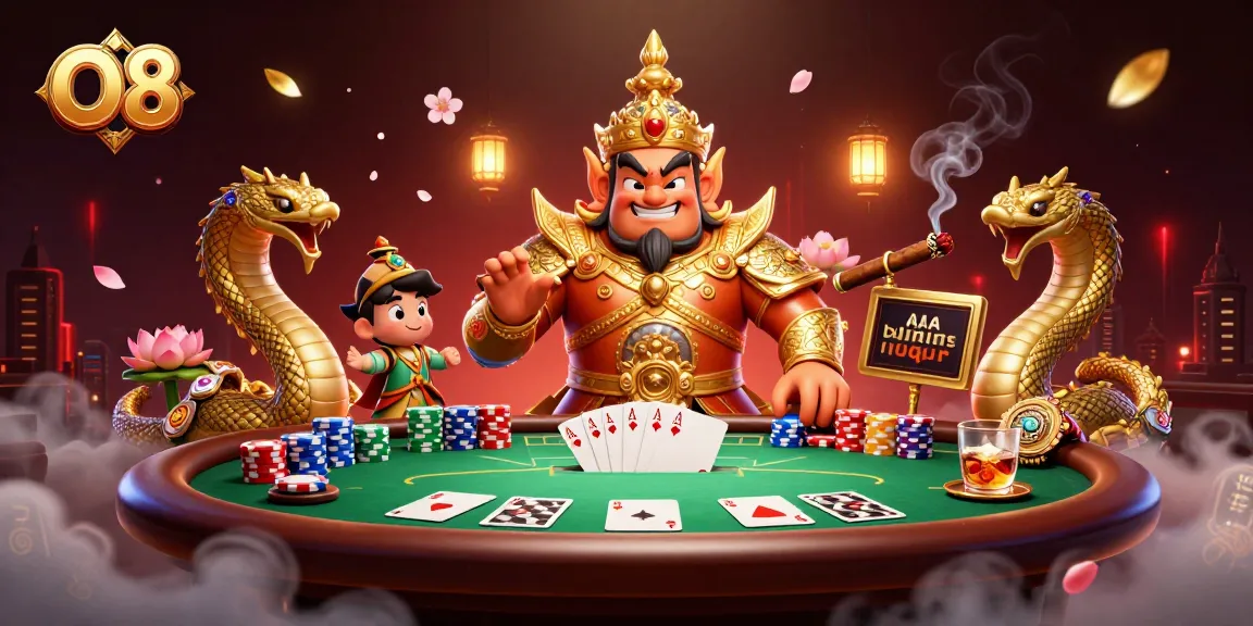 Participate in exciting poker at O8 with legendary casino guardians and vibrant game elements.