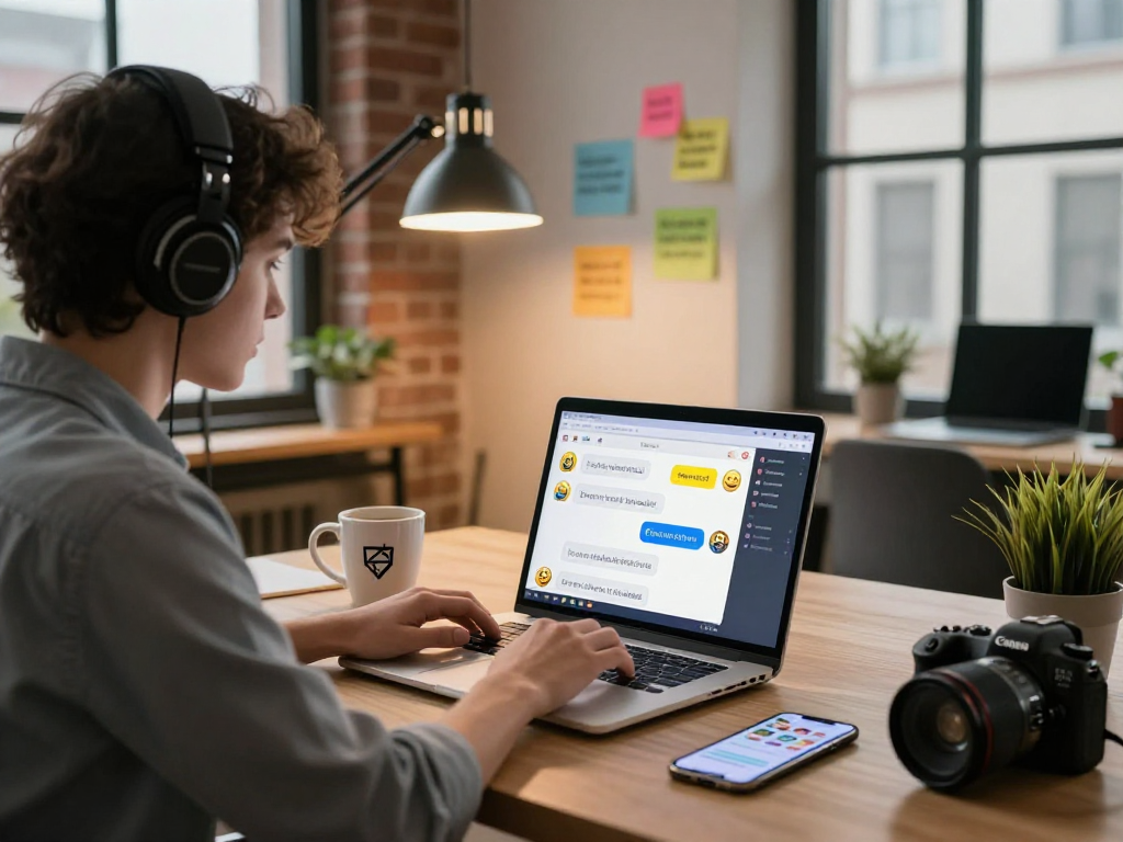 Engaging ai dirty chat interaction in a vibrant tech workspace.