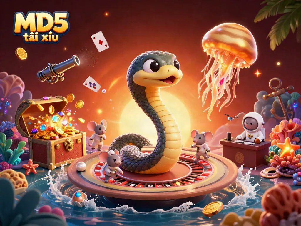 Experience the thrilling gameplay of MD5 tài xỉu with cosmic characters and vibrant casino elements.