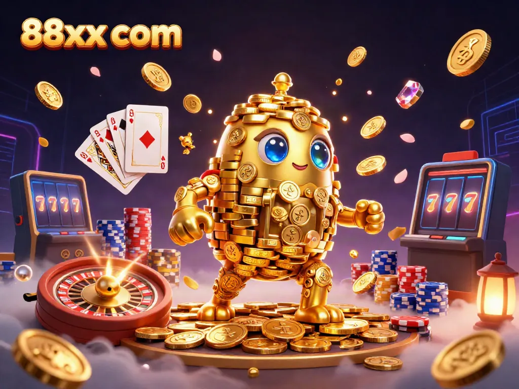 Win big at 88xx com with vibrant 3D casino scenes featuring golden golems and dynamic gaming elements.