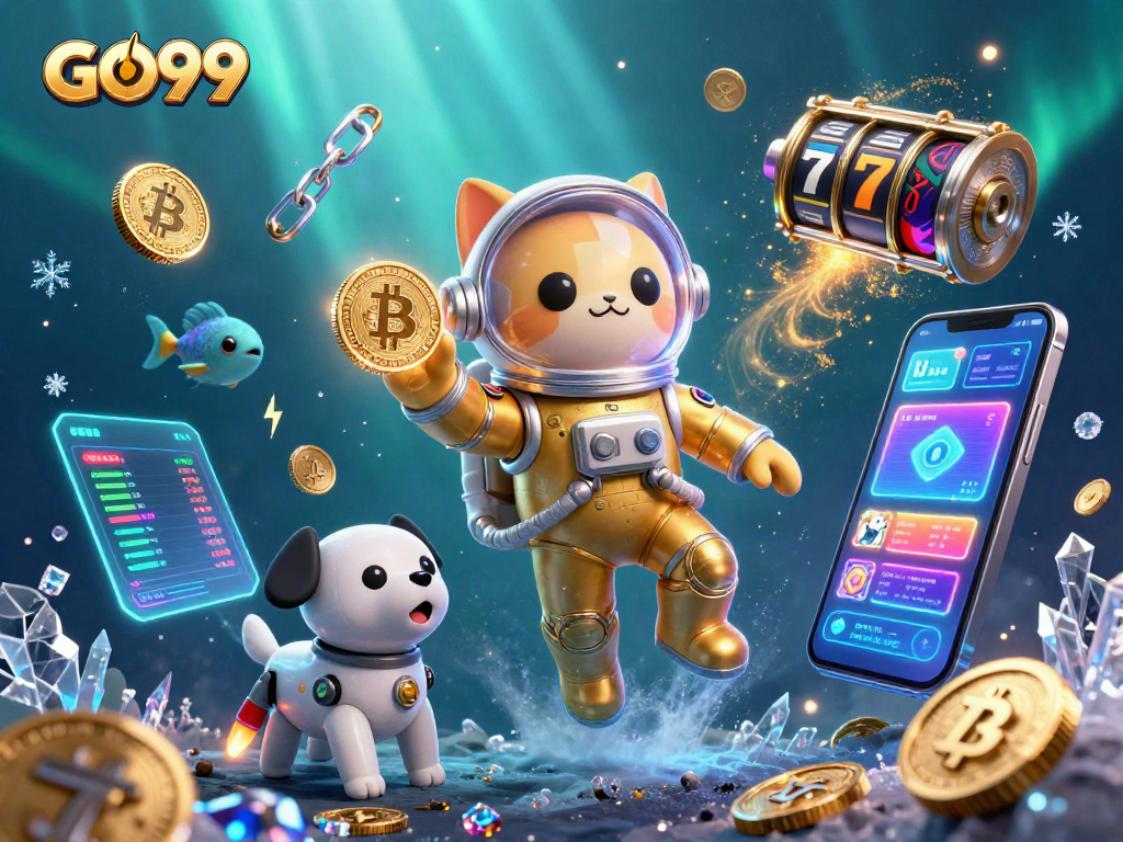 Experience thrilling GO99 gaming with a cartoon space astronaut cat and rich casino visuals.