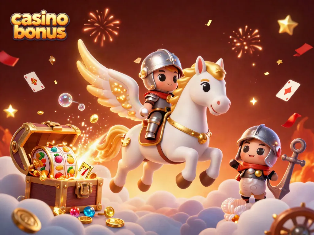 Experience the excitement of a casino bonus with our vibrant 3D scene featuring dynamic gaming elements and characters.